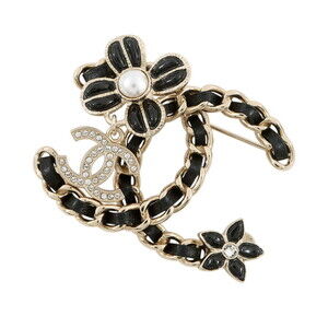 Chanel Brooch, Coco Mark, Flower Rhinestone, Faux Pearl, A22 K AB9679, Black,...
